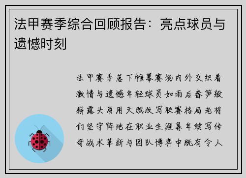 法甲赛季综合回顾报告：亮点球员与遗憾时刻